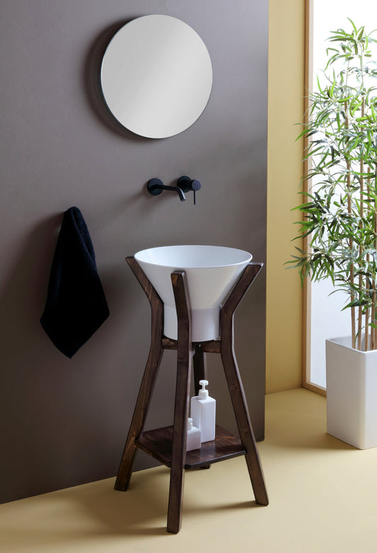 COMPOSIZIONE LAVABO MEGAFONO SU STRUTTURA DA TERRA ALTA IN LEGNO