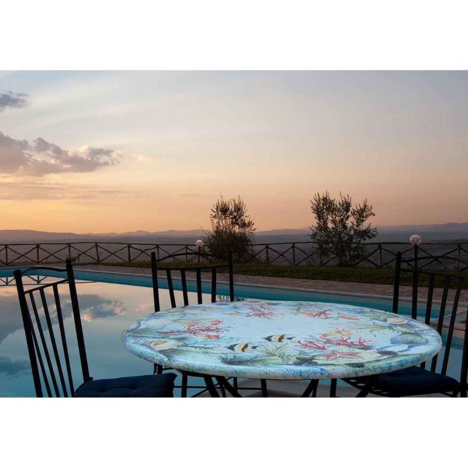 Tavolo in pietra lavica tondo Oceano Blu