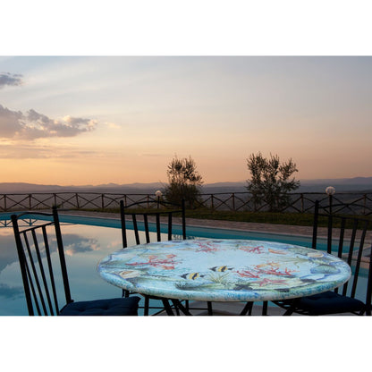 Tavolo in pietra lavica tondo Oceano Blu