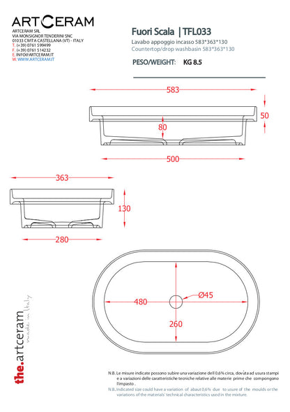 Lavabo ovale appoggio/incasso/per struttura dedicata cm 58x35 Fuori Scala
