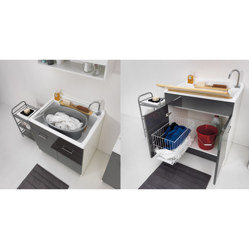 Indoor washtub with laundry basket and two doors 80x60xH86 Twist Max Anthracite
