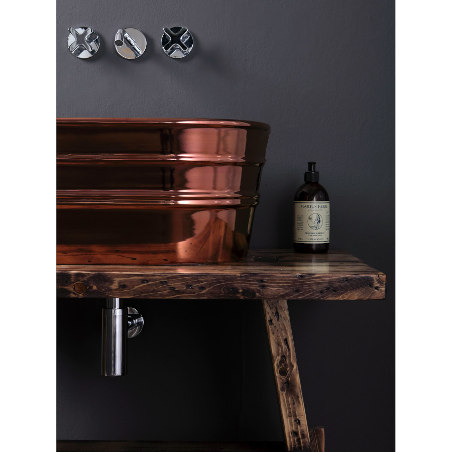 Oval Countertop/Wall-hung Washbasin Teinozza Glossy Copper